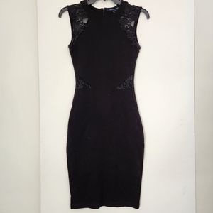 French Connection Black Lace Inset Sheath Cocktail Dress - Size 2